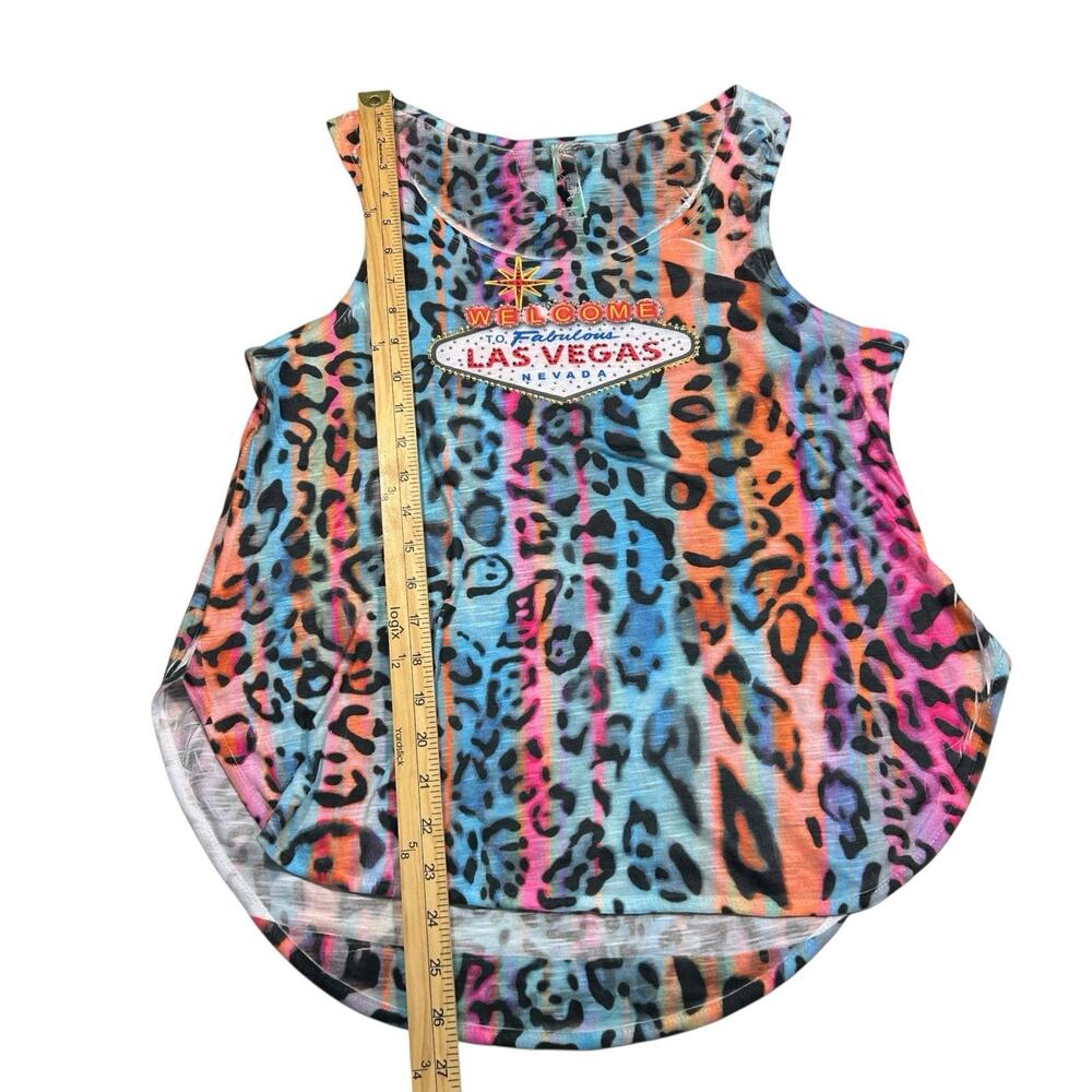 Y2K Women XL Rainbow Cheetah Las Vegas Nevada Graphic Tank Top Rhinestone Bling - Picture 8 of 8